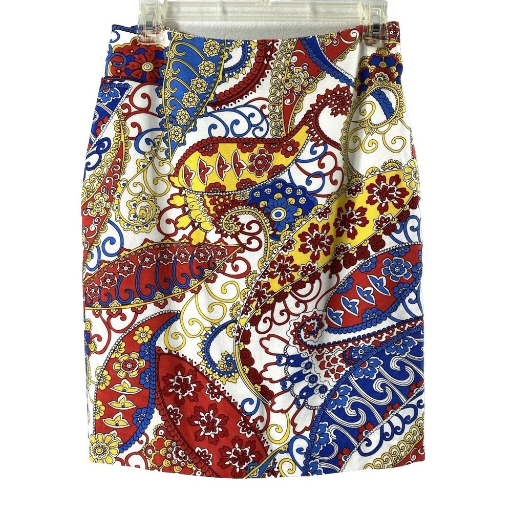 Talbots Pencil Skirt Womens 4P Artsy Paisley Print Office Career Bold Retro